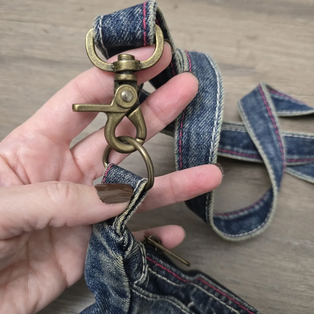 Y2K Denim Shoilder Bag Pink Stitching Boho Streetwear Preppy